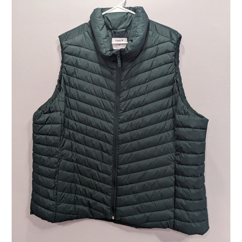 Old Navy Quilted Puffer Vest Layering Active Wear Water Resistant Women Green 3X - Picture 1 of 8